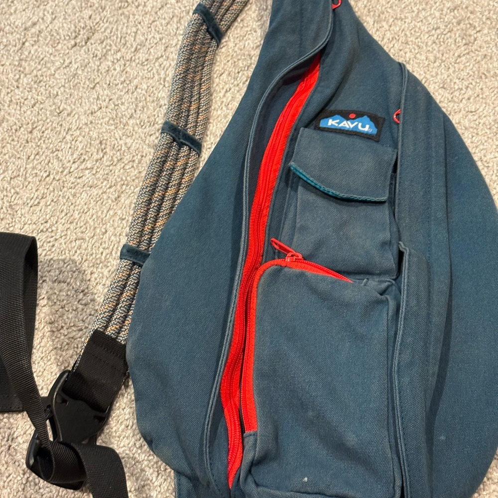 KAVU Navy Sling Bag with Red Accents